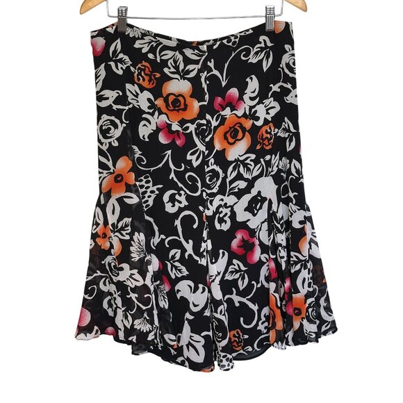 Chico’s Silk Skirt Size 1 Medium Dark Floral Black A-Line Midi Y2K - Picture 1 of 9